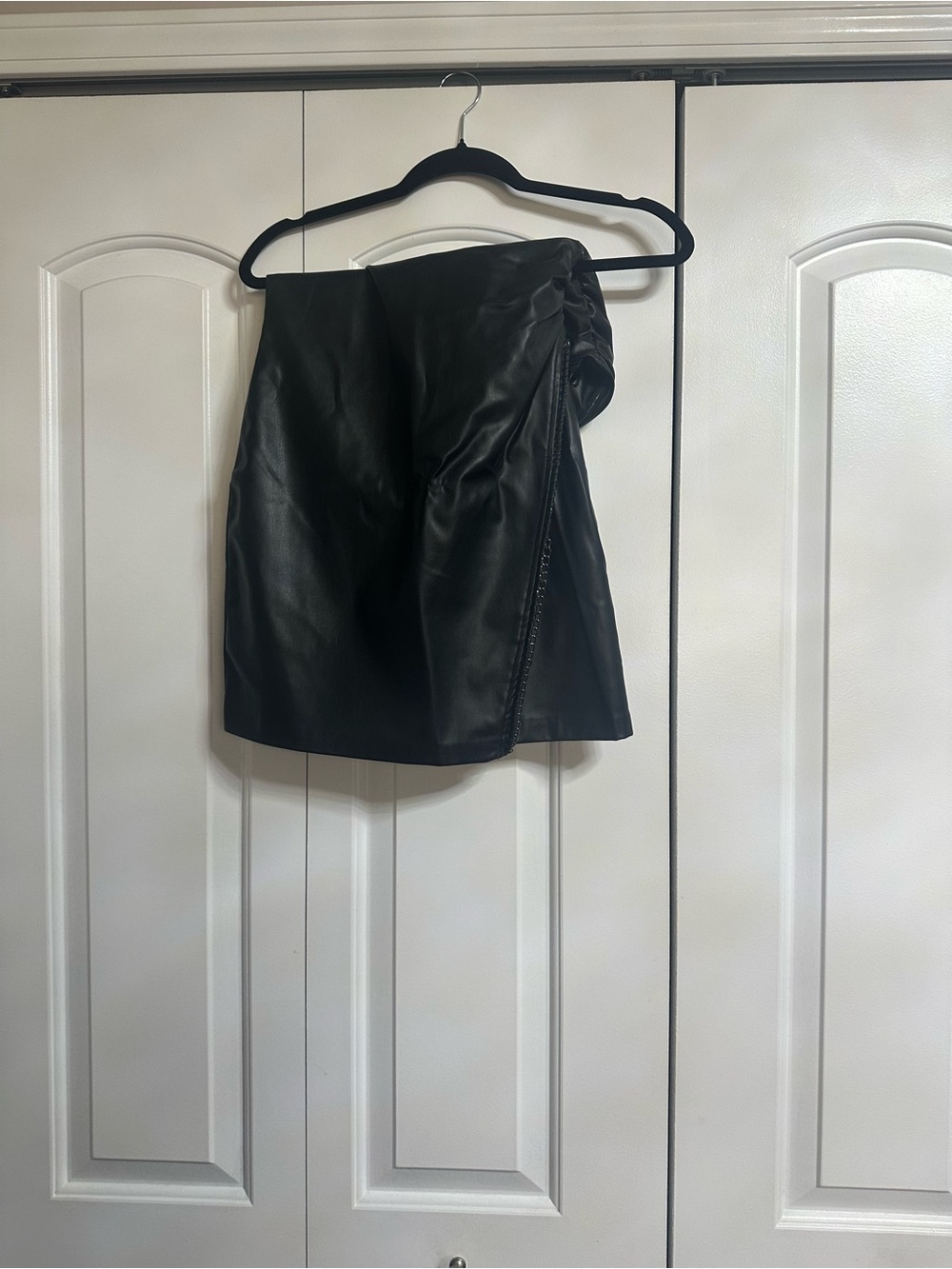 Zara Black Faux Leather Mini Skirt with Side Ruched Detail